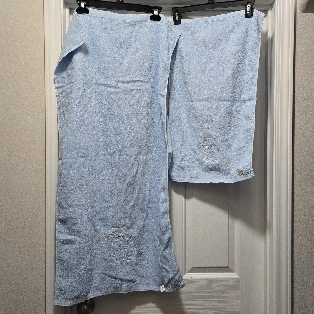VTG Blue Terrycloth Towel Set Cat Kitten Satin Appliqué 3-Piece‎ Royal Pacific